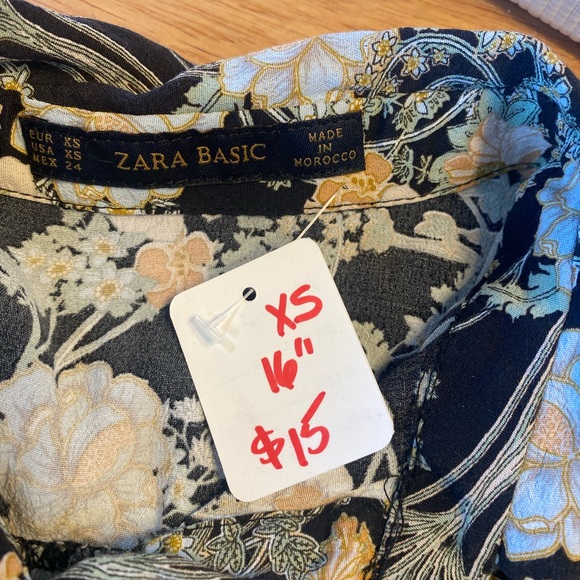 Zara Basic Black Floral Button-Front Maxi Dress with Cream and Tan Blooms - Picture 6 of 6